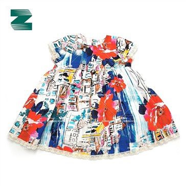 Vestit estampat de màniga curta de coll rodó teixit de lli